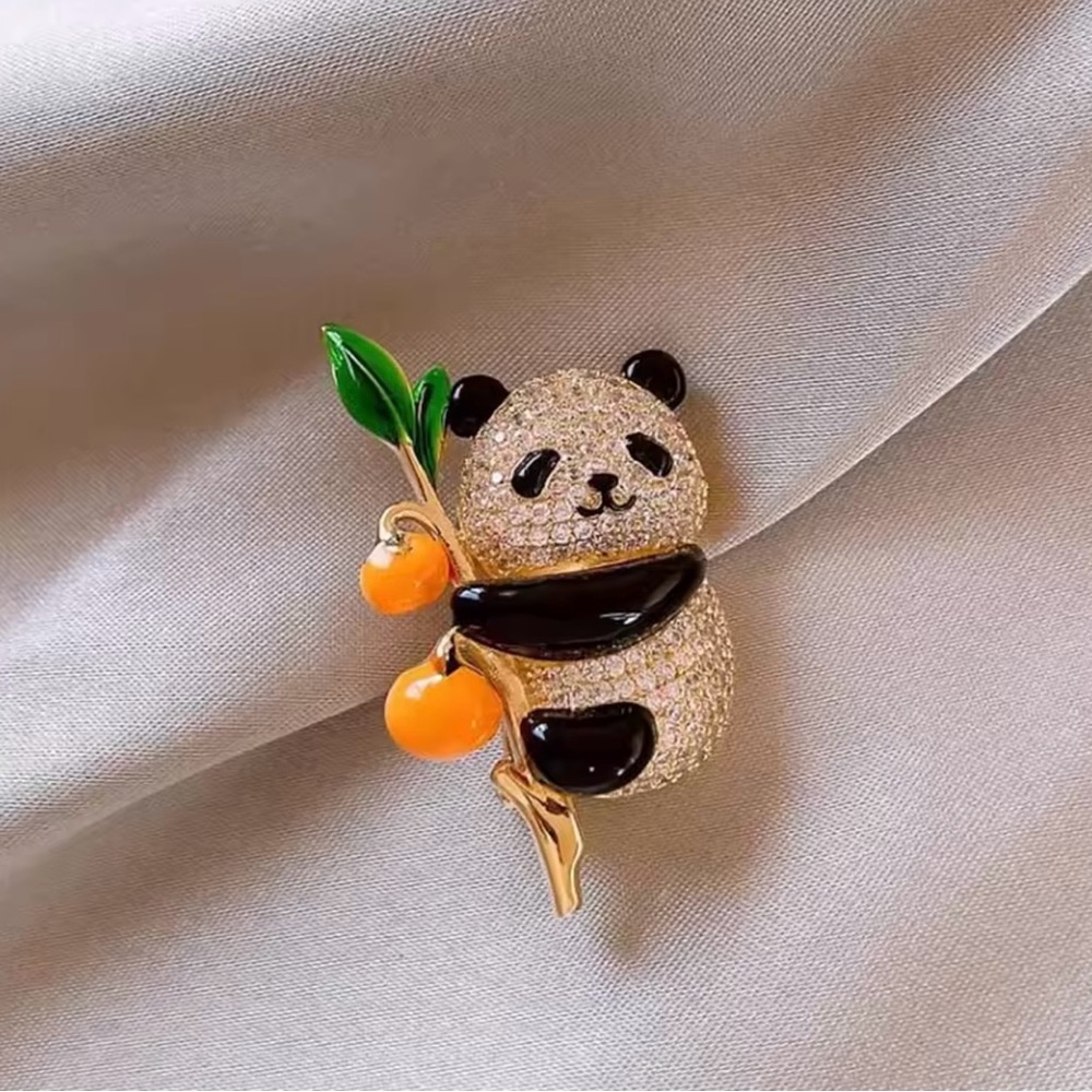 Adorable Panda Brooch with Orange Pin